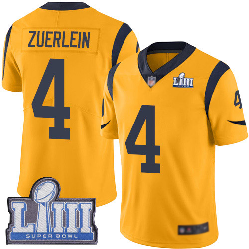 Los Angeles Rams Limited Gold Men Greg Zuerlein Jersey NFL Football #4 Super Bowl LIII Bound Rush Vapor Untouchable->women nfl jersey->Women Jersey